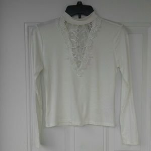 Lace inset long sleeve knit top